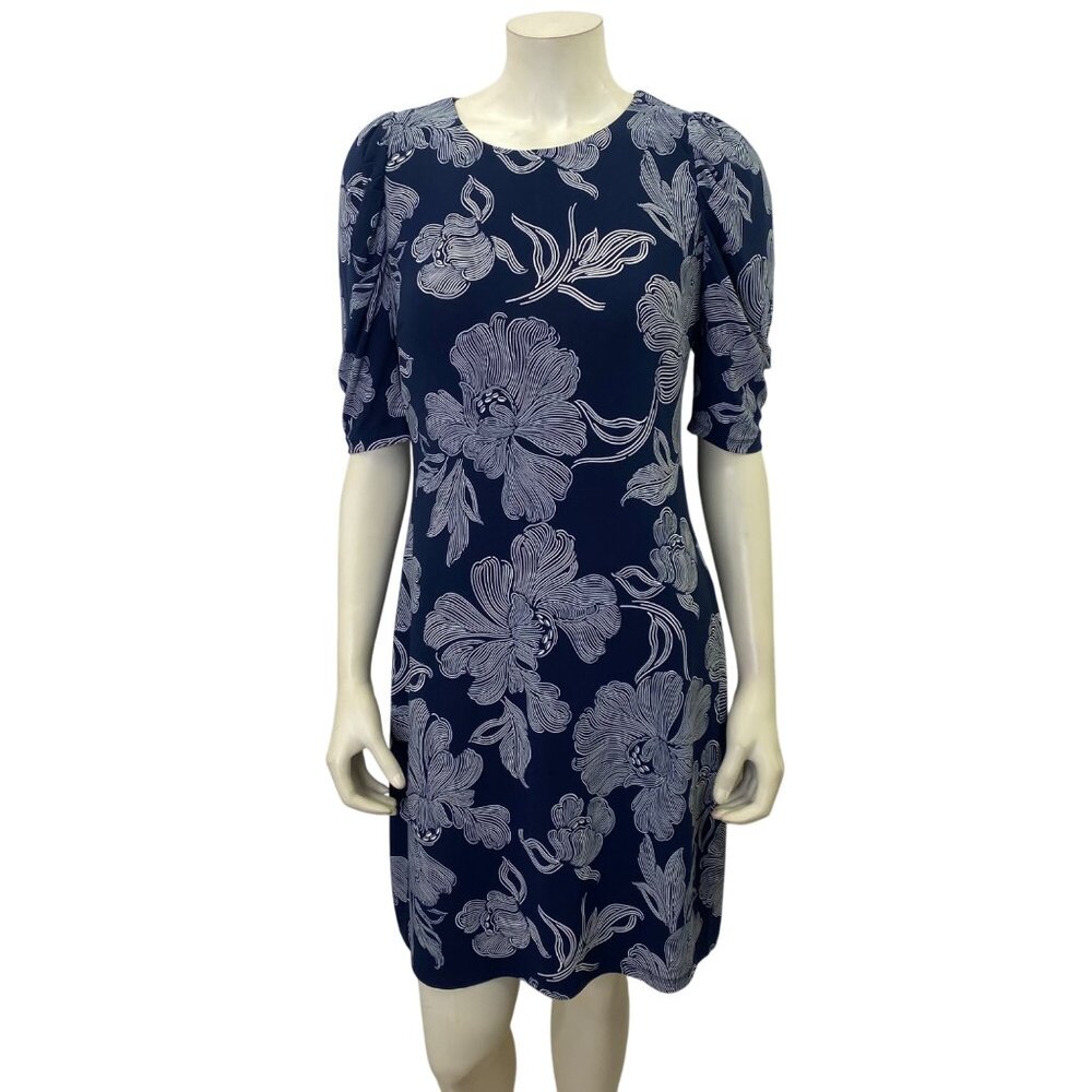 Tommy Hilfiger Floral Print Navy‎ Knee-Length Dress With Puff Sleeves Size 4 NWT